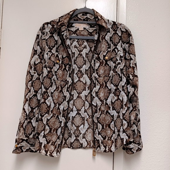 Micheal Kors Sheer Snake Skin Zip-Up Shirt - Picture 2 of 9